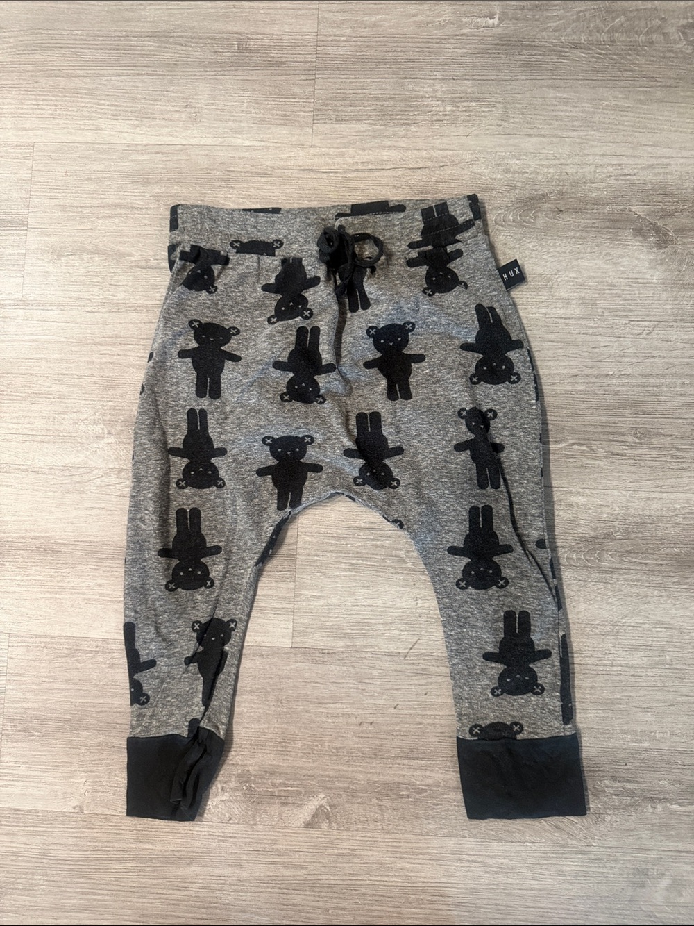 Huxbaby Gray Joggers with Black Bear Print